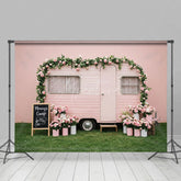 Aperturee - Aperturee Floral Camp Motor Home Pink Sweet Wedding Backdrop